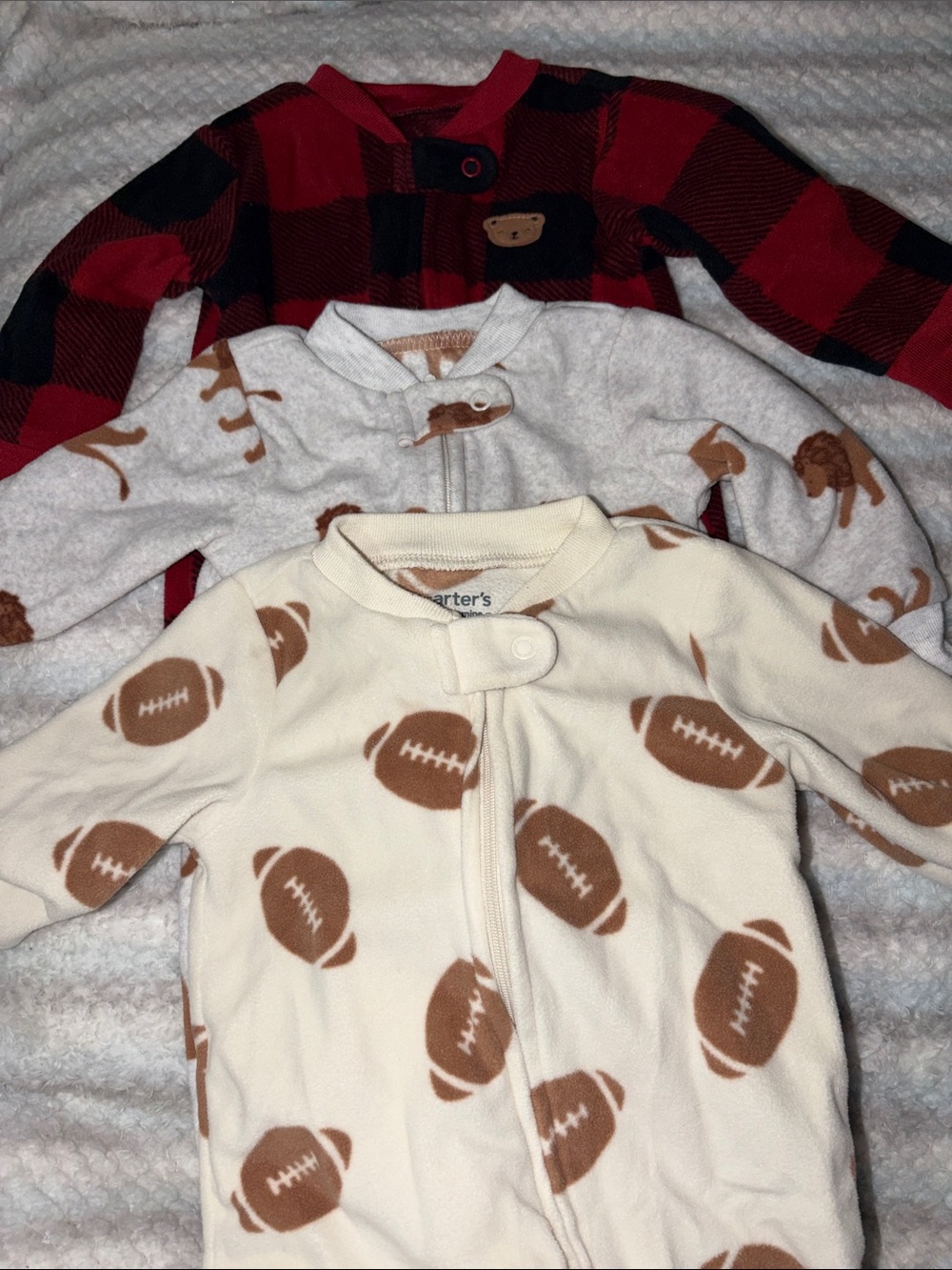 Carter's Cream Football Fleece Footed Pajamas + 2 Fleece Sleepers